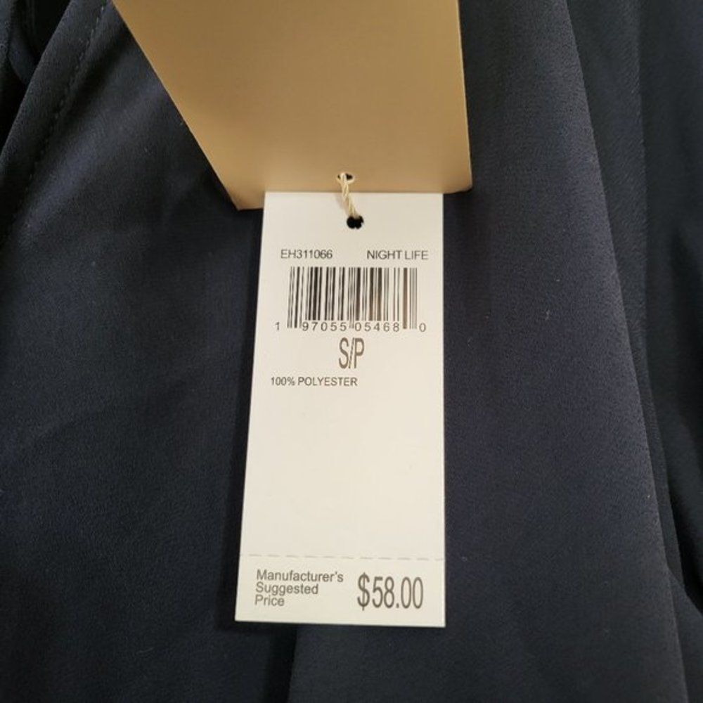 Women's Elie Tahari Tie Ruffle Neck Blouse Elastic Short‎ Sleeves Blue Top Sz S - Picture 7 of 8